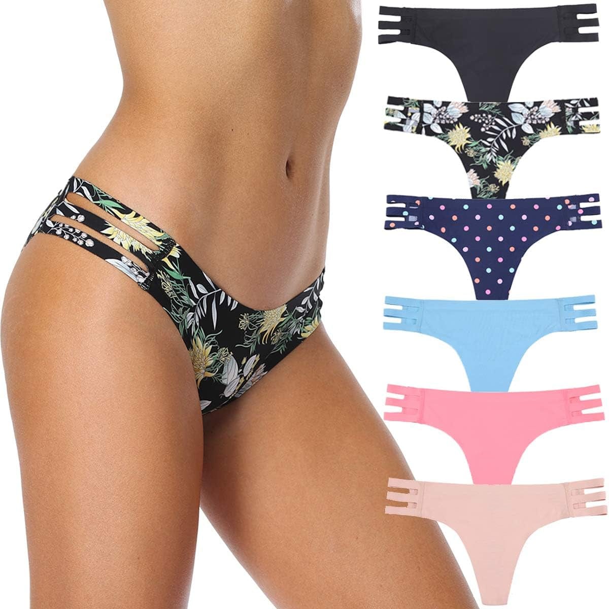 AUFU String Thong Underwear Women Seamless Underwear Sexy String Panties Soft Stretch Hipster 6 Pack Small