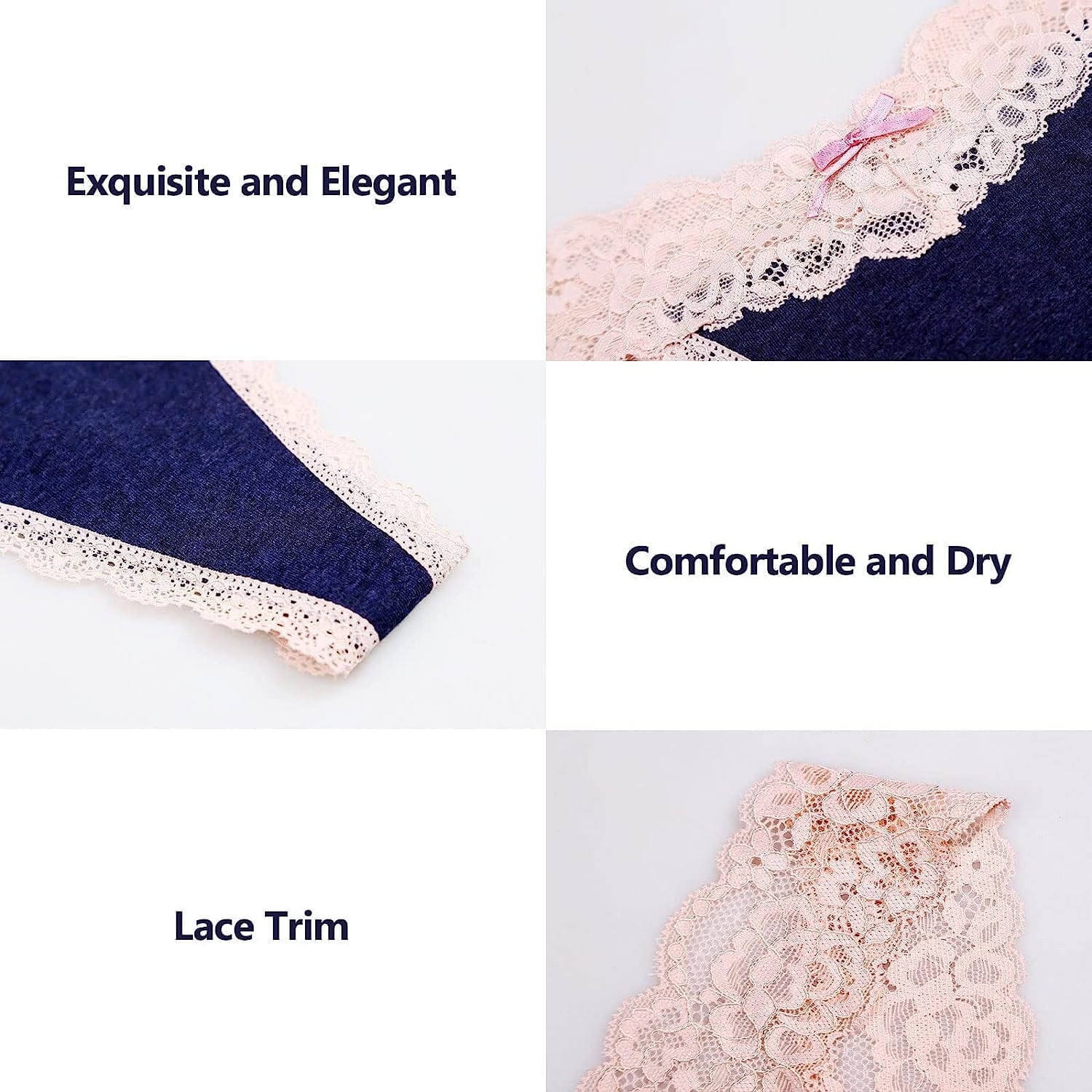 Aukivon Womens Thong, T Back Lace Low Waist Cotton Seamless Thongs for Women Underwear