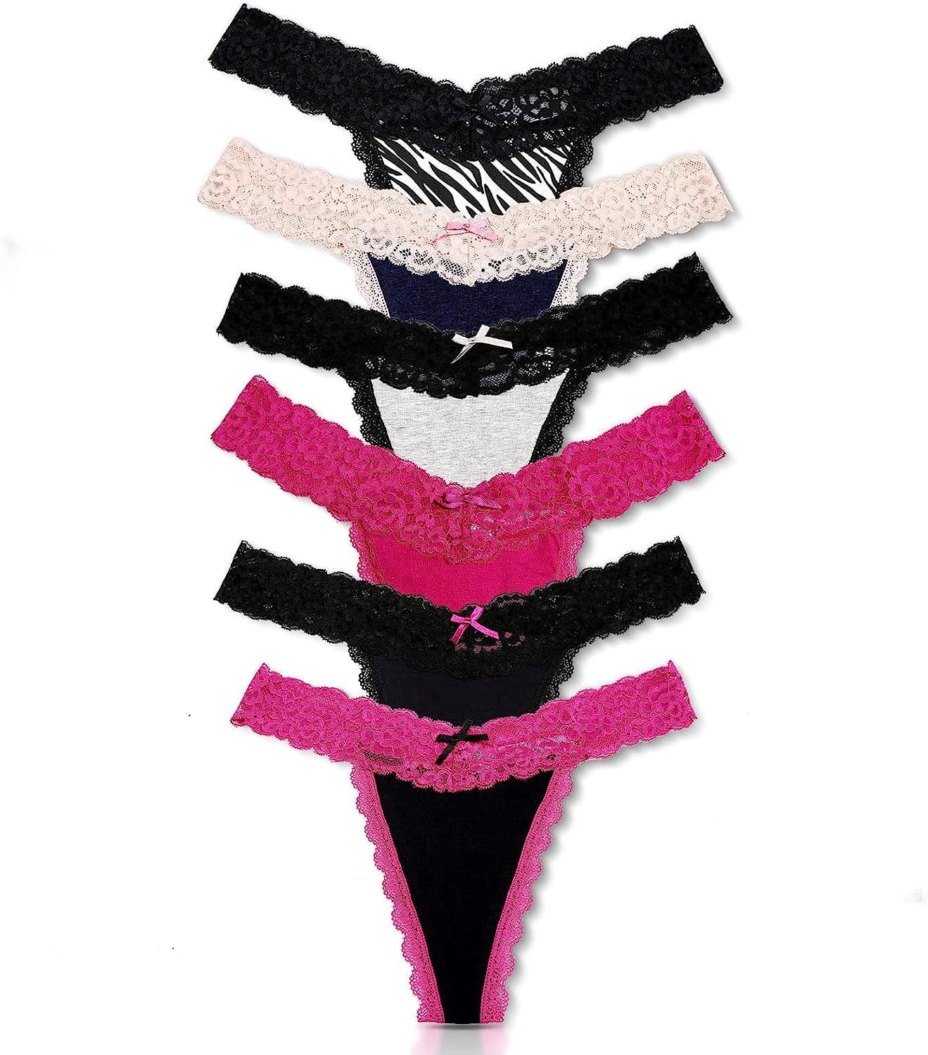 Aukivon Womens Thong, T Back Lace Low Waist Cotton Seamless Thongs for Women Underwear