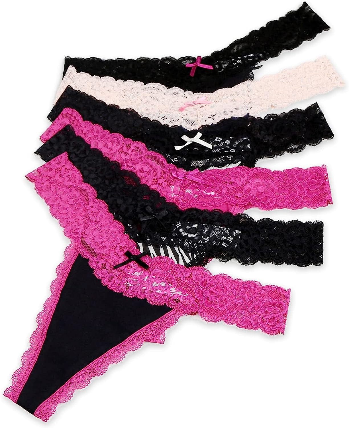 Aukivon Womens Thong, T Back Lace Low Waist Cotton Seamless Thongs for Women Underwear