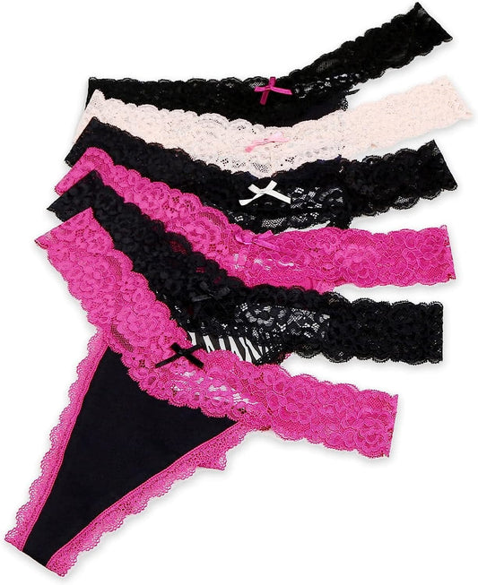 Aukivon Womens Thong, T Back Lace Low Waist Cotton Seamless Thongs for Women Underwear