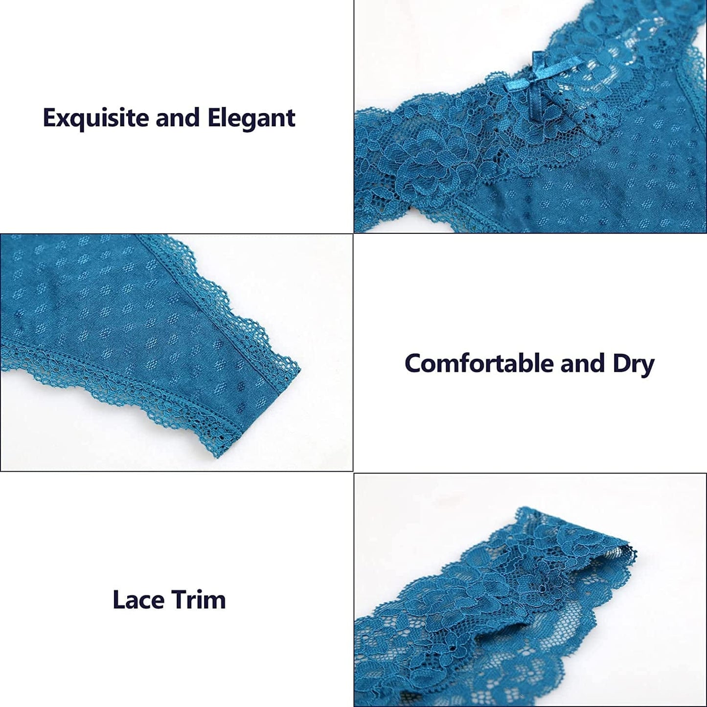 Aukivon Womens Thong, T Back Sexy Lace Low Waist Cotton Seamless Thongs for Women Underwear