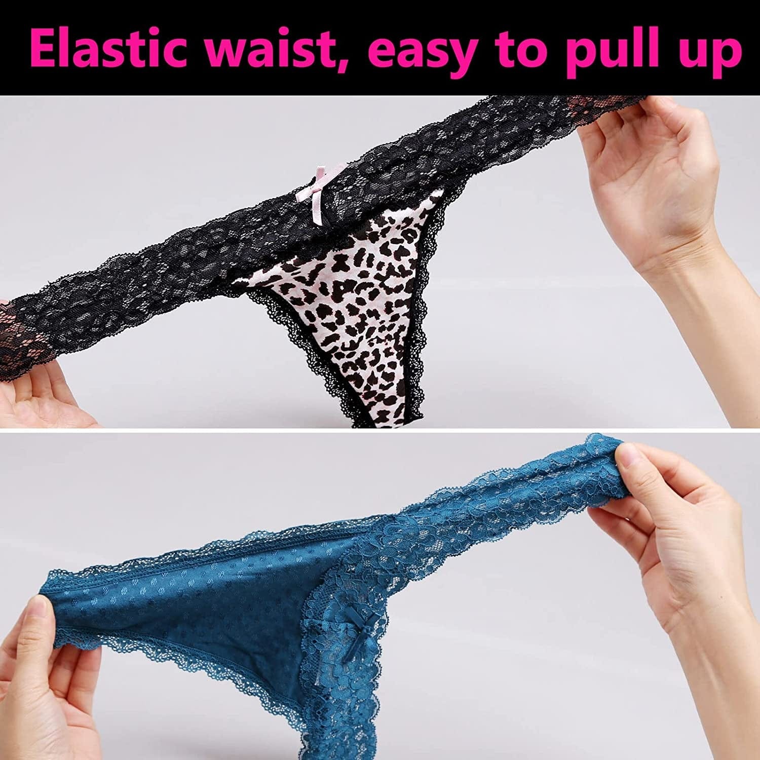 Aukivon Womens Thong, T Back Sexy Lace Low Waist Cotton Seamless Thongs for Women Underwear