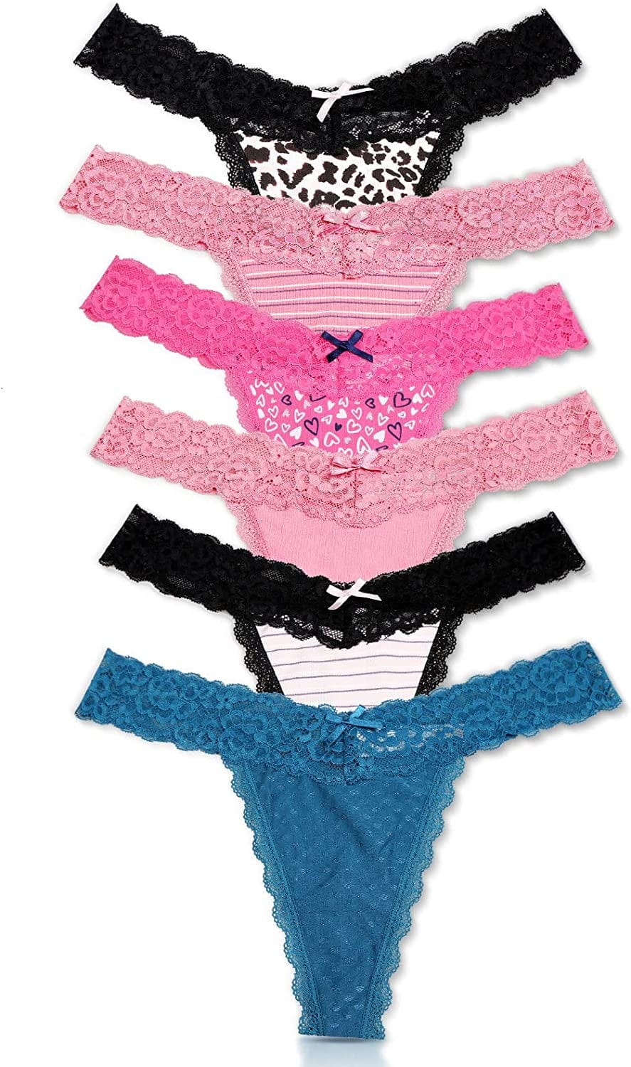 Aukivon Womens Thong, T Back Sexy Lace Low Waist Cotton Seamless Thongs for Women Underwear