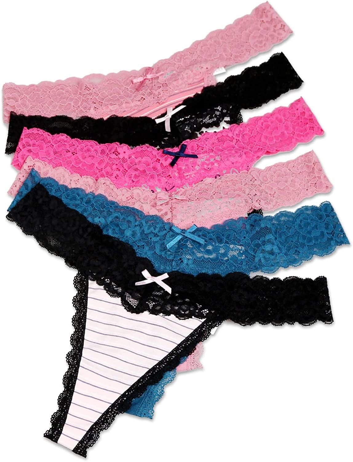 Aukivon Womens Thong, T Back Sexy Lace Low Waist Cotton Seamless Thongs for Women Underwear