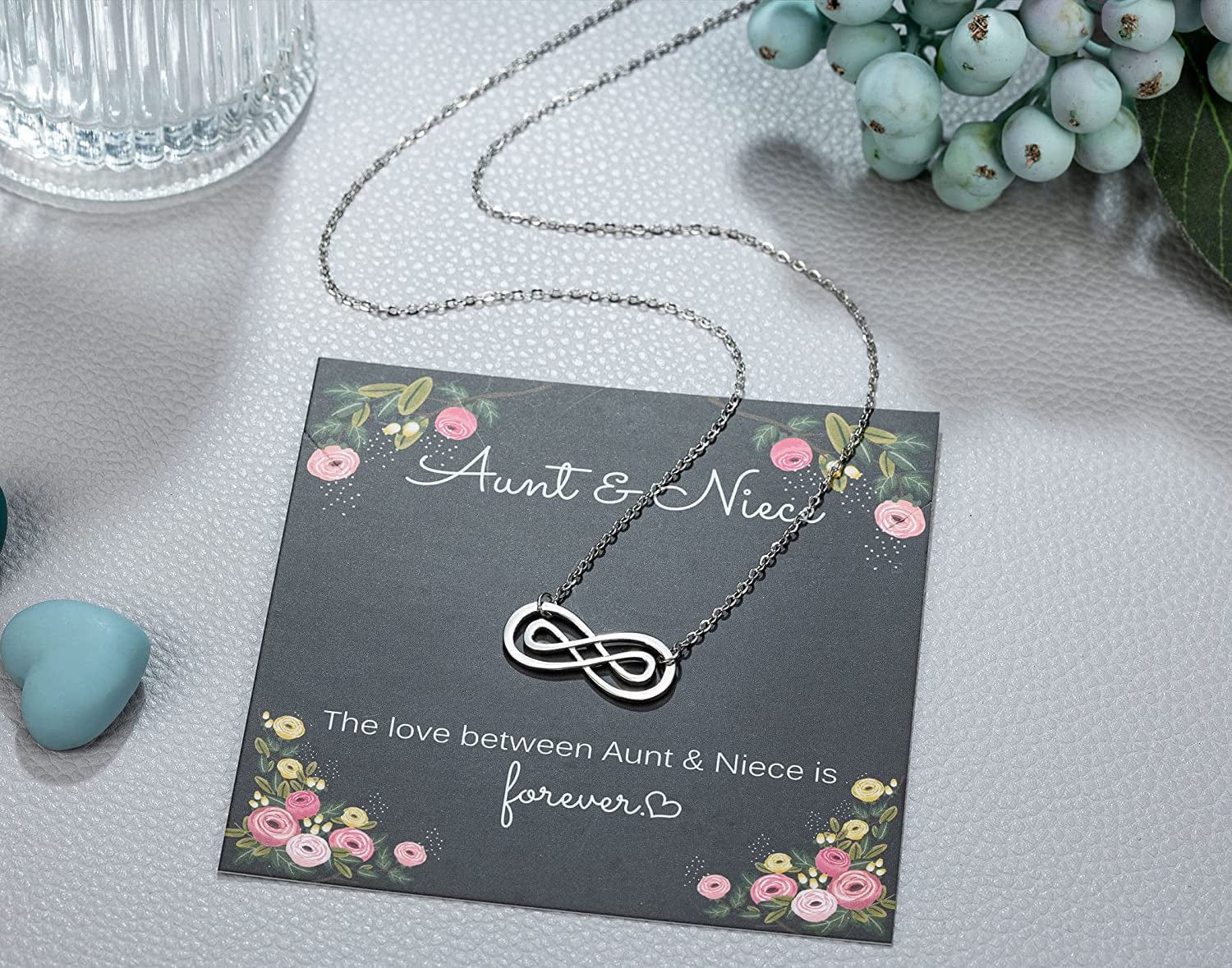 Aunt Niece Necklace, 925 Sterling Silver Infinity Necklace for Women, Niece Gifts from Aunt, Mothers Day Jewelry Birthday Gift for Aunt and Niece