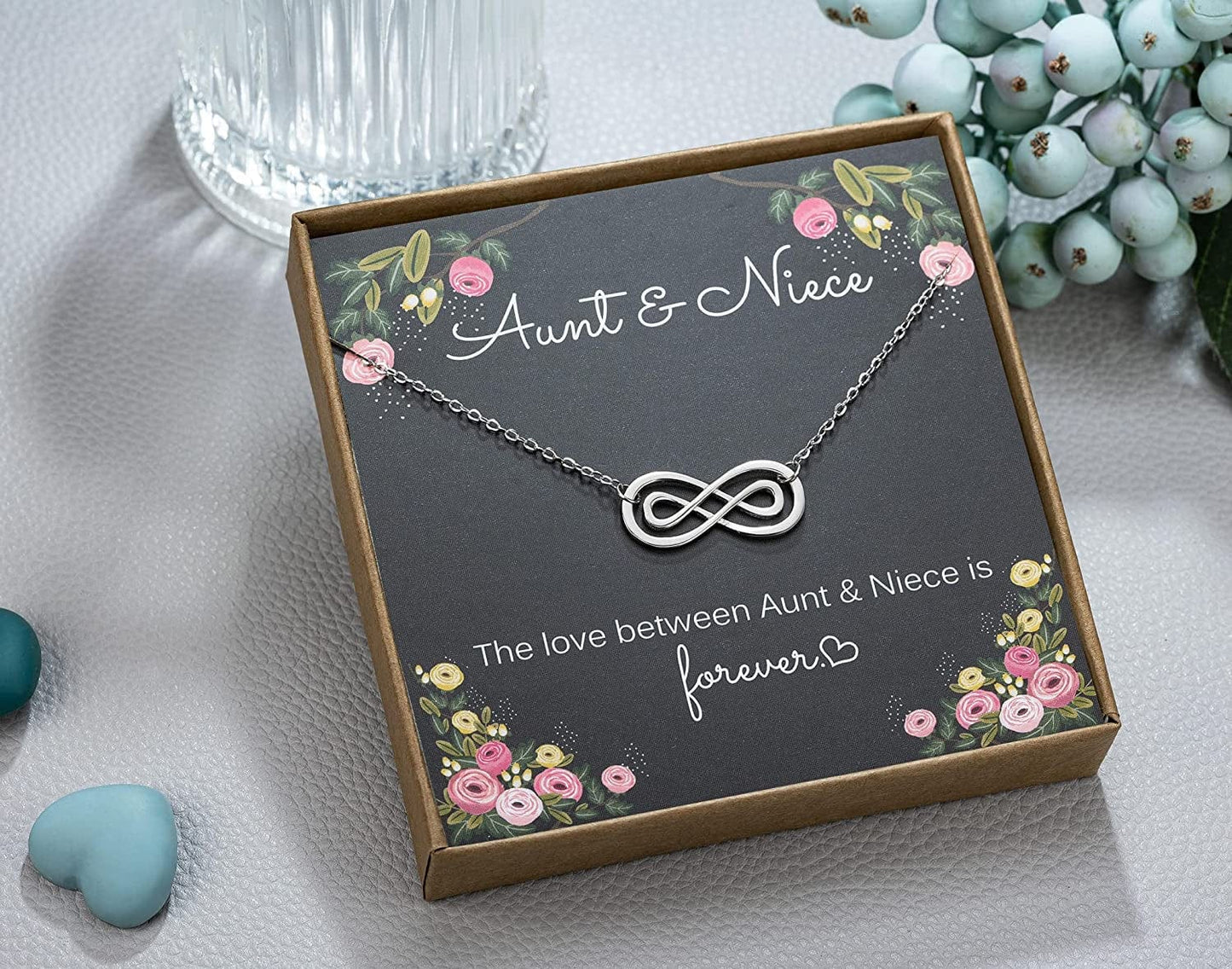 Aunt Niece Necklace, 925 Sterling Silver Infinity Necklace for Women, Niece Gifts from Aunt, Mothers Day Jewelry Birthday Gift for Aunt and Niece