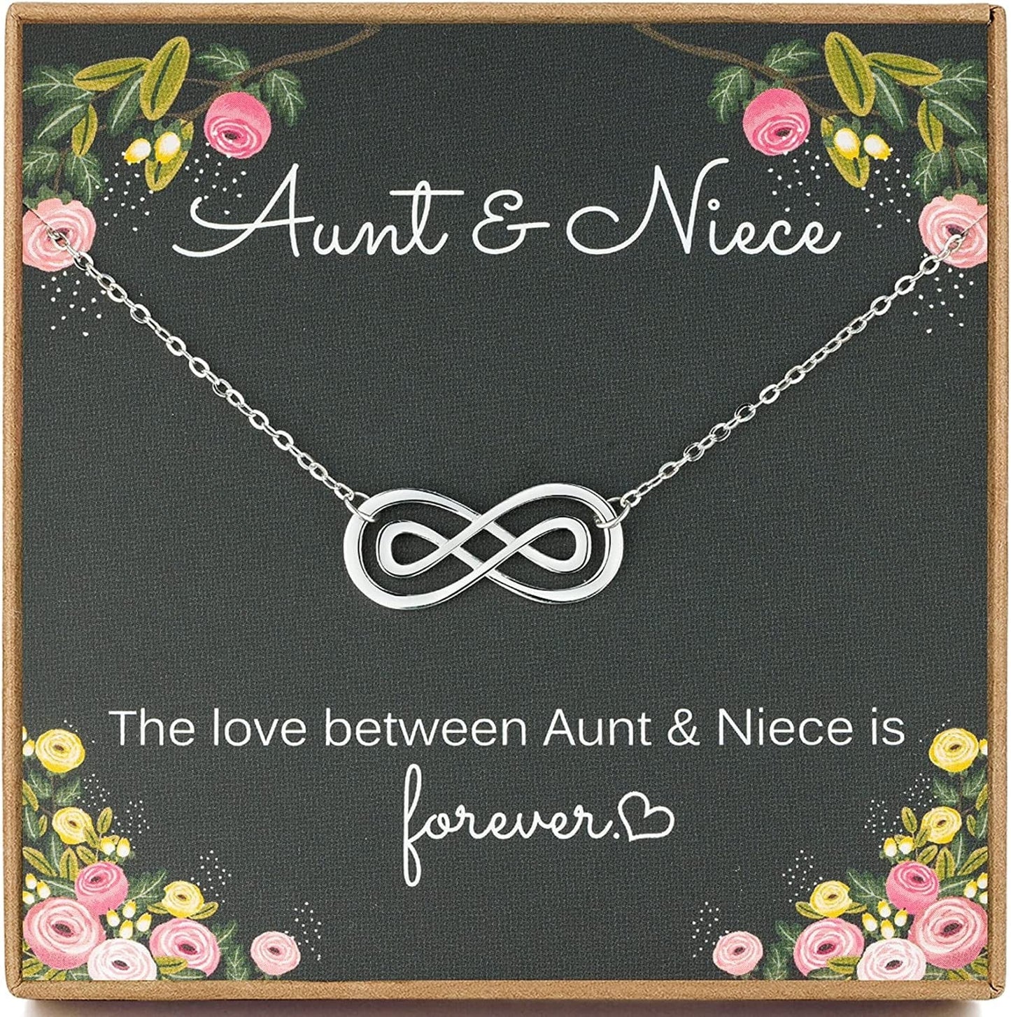 Aunt Niece Necklace, 925 Sterling Silver Infinity Necklace for Women, Niece Gifts from Aunt, Mothers Day Jewelry Birthday Gift for Aunt and Niece