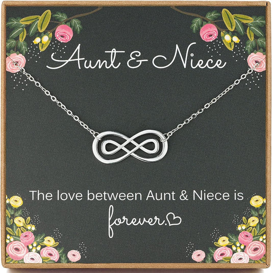 Aunt Niece Necklace, 925 Sterling Silver Infinity Necklace for Women, Niece Gifts from Aunt, Mothers Day Jewelry Birthday Gift for Aunt and Niece