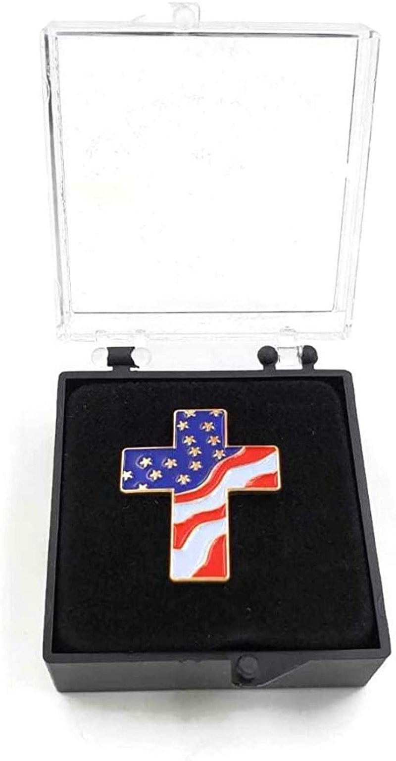 Authentic Religious American Flag Lapel Pin Patriotic Cross Proudly Designed in USA Free Luxurious Gift Box