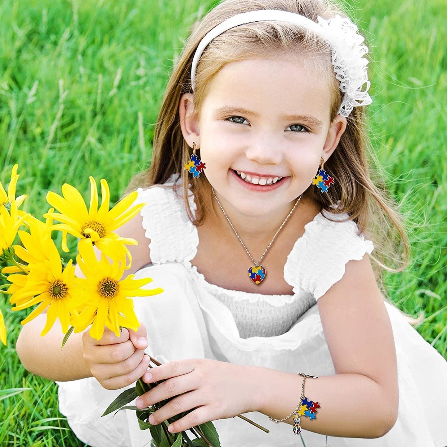 Autism Charms Pendants Ribbon Heart Square with Puzzle Shape Charms Enamel Autistic Awareness Pendants for DIY Jewelry Necklace Bracelet Keychain Crafts Decorations Making Supplies