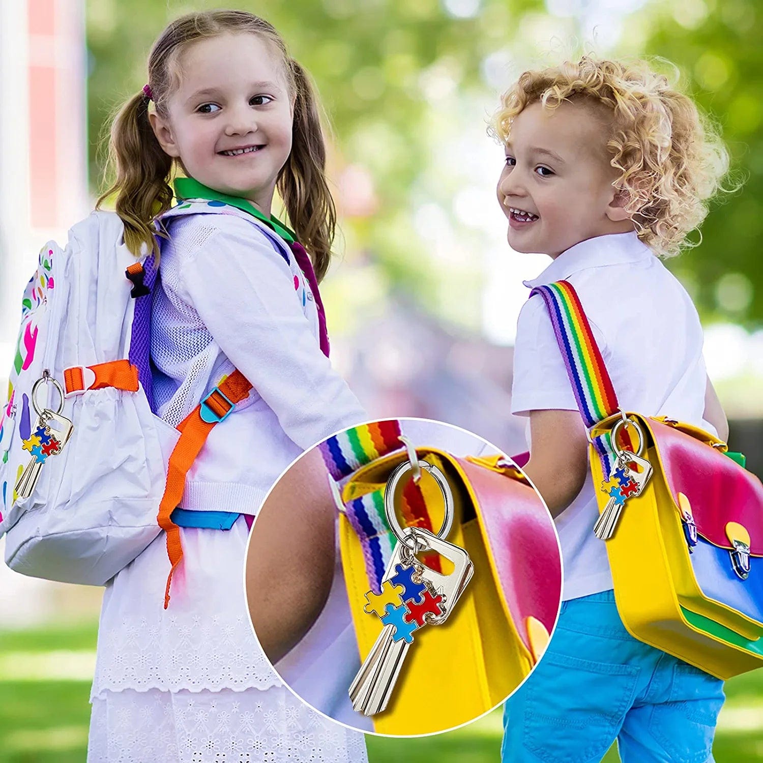 Autism Charms Pendants Ribbon Heart Square with Puzzle Shape Charms Enamel Autistic Awareness Pendants for DIY Jewelry Necklace Bracelet Keychain Crafts Decorations Making Supplies