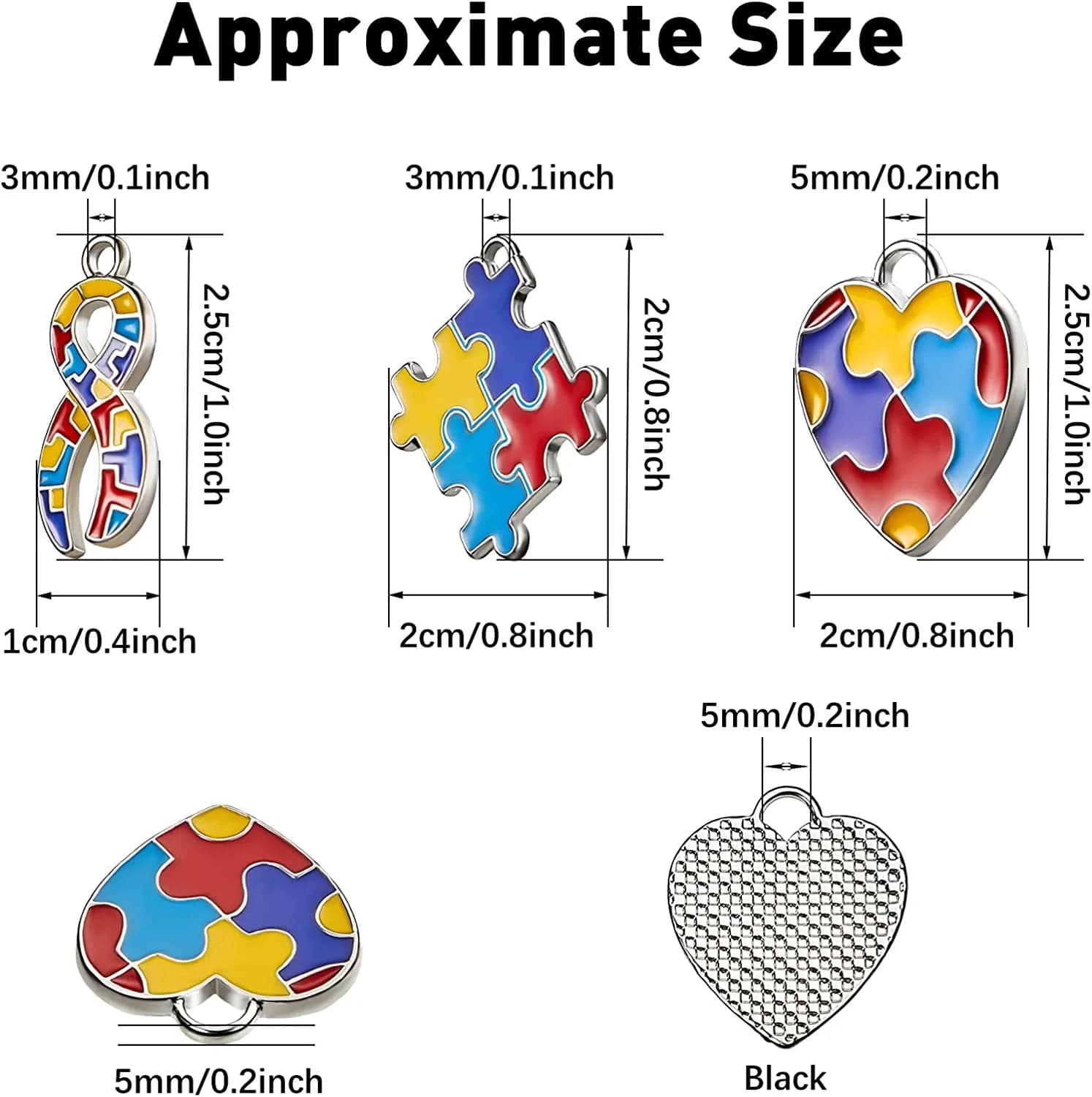Autism Charms Pendants Ribbon Heart Square with Puzzle Shape Charms Enamel Autistic Awareness Pendants for DIY Jewelry Necklace Bracelet Keychain Crafts Decorations Making Supplies