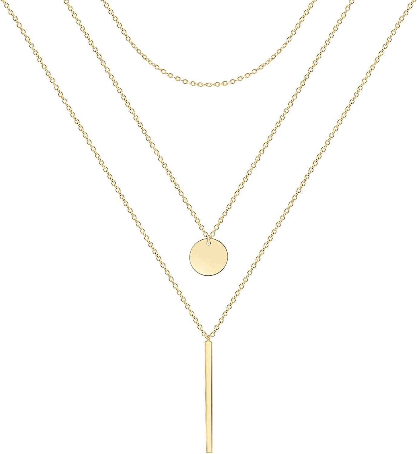 Ava Riley Layered Necklace Dainty Disc Chokers Necklace 14K Real Gold Plated Layering Necklaces Jewelry for Women 14K Gold plated / C 3 Piece Set - Chain + Disc + Bar