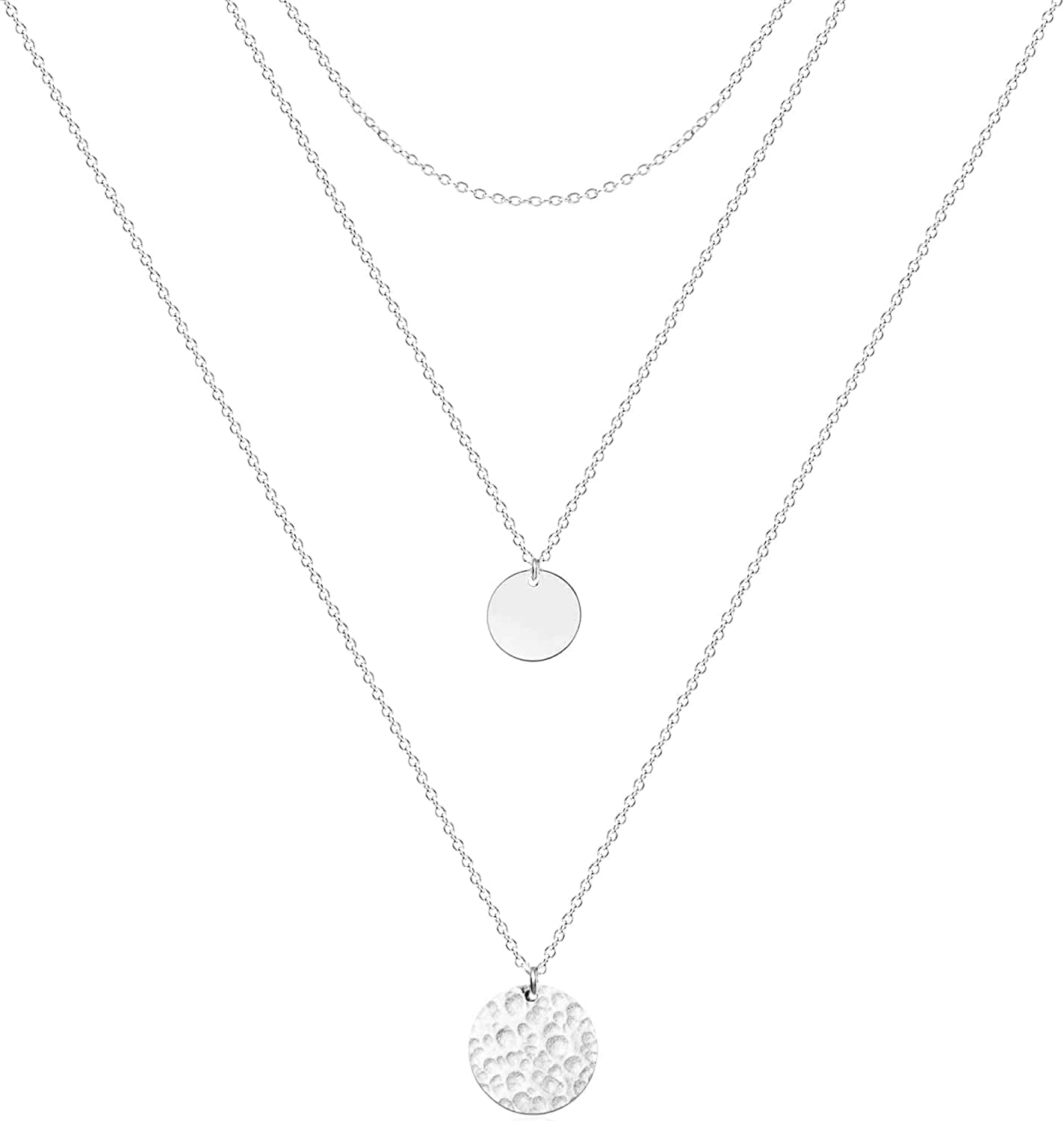 Ava Riley Layered Necklace Dainty Disc Chokers Necklace 14K Real Gold Plated Layering Necklaces Jewelry for Women Silver plated / A 3 Piece Set - Chain+Disc+Hammered Disc