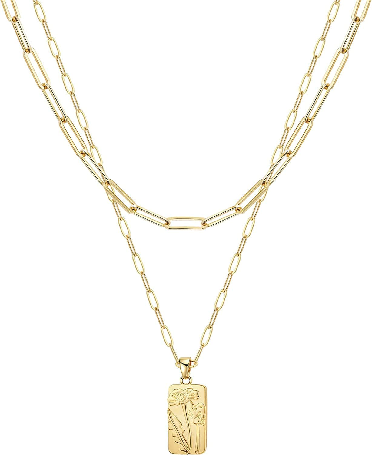 Ava Riley Layered Necklace Dainty Disc Chokers Necklace 14K Real Gold Plated Layering Necklaces Jewelry for Women 14K Gold plated / G 2 Piece Set - Paperclip Chain + Flower
