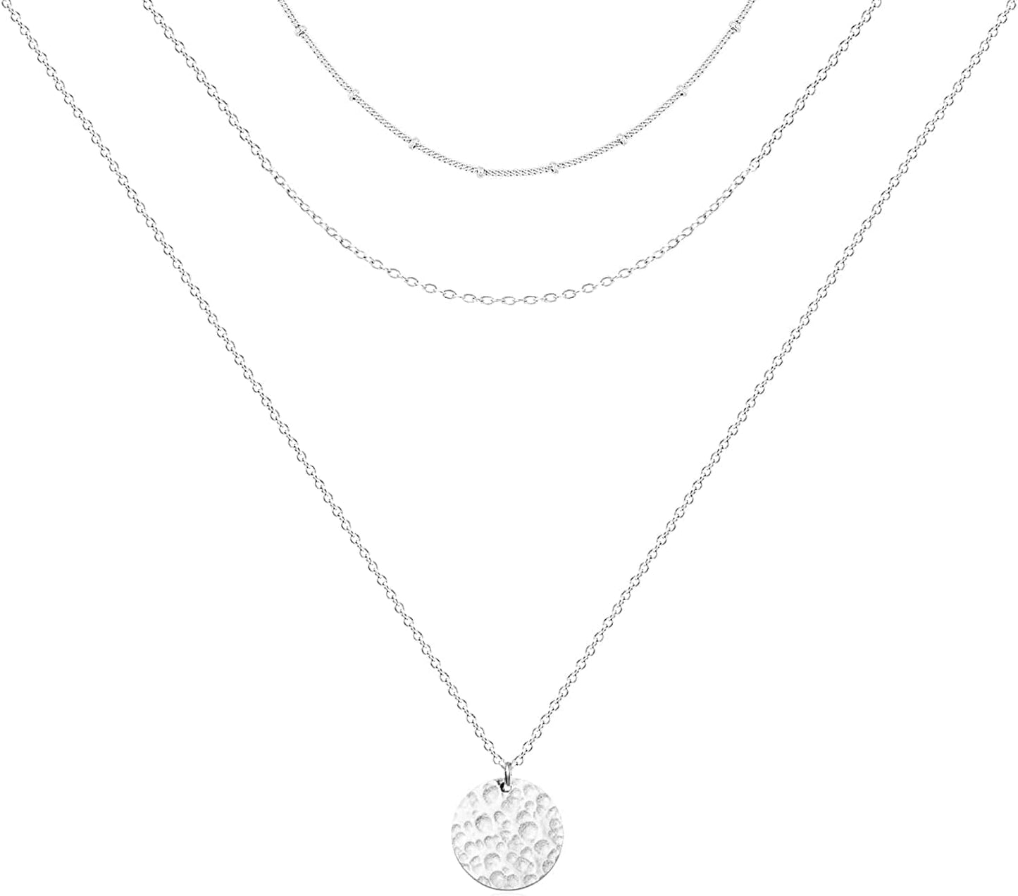 Ava Riley Layered Necklace Dainty Disc Chokers Necklace 14K Real Gold Plated Layering Necklaces Jewelry for Women Silver plated / F 3 Piece Set - Beaded Chain+Chain+Hammered Disc