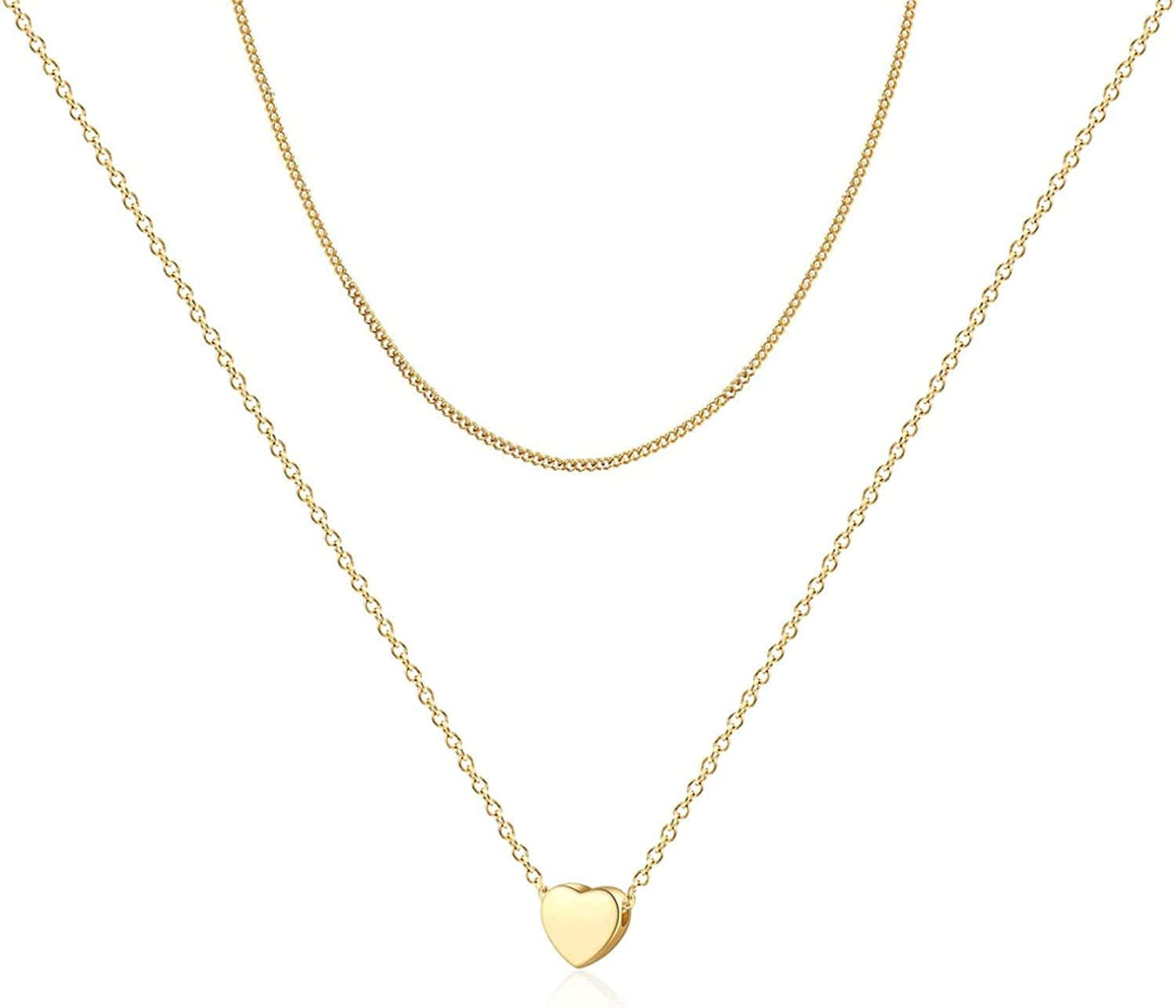 Ava Riley Layered Necklace Dainty Disc Chokers Necklace 14K Real Gold Plated Layering Necklaces Jewelry for Women 14K Gold plated / P 2 Piece Set - Chain + Heart