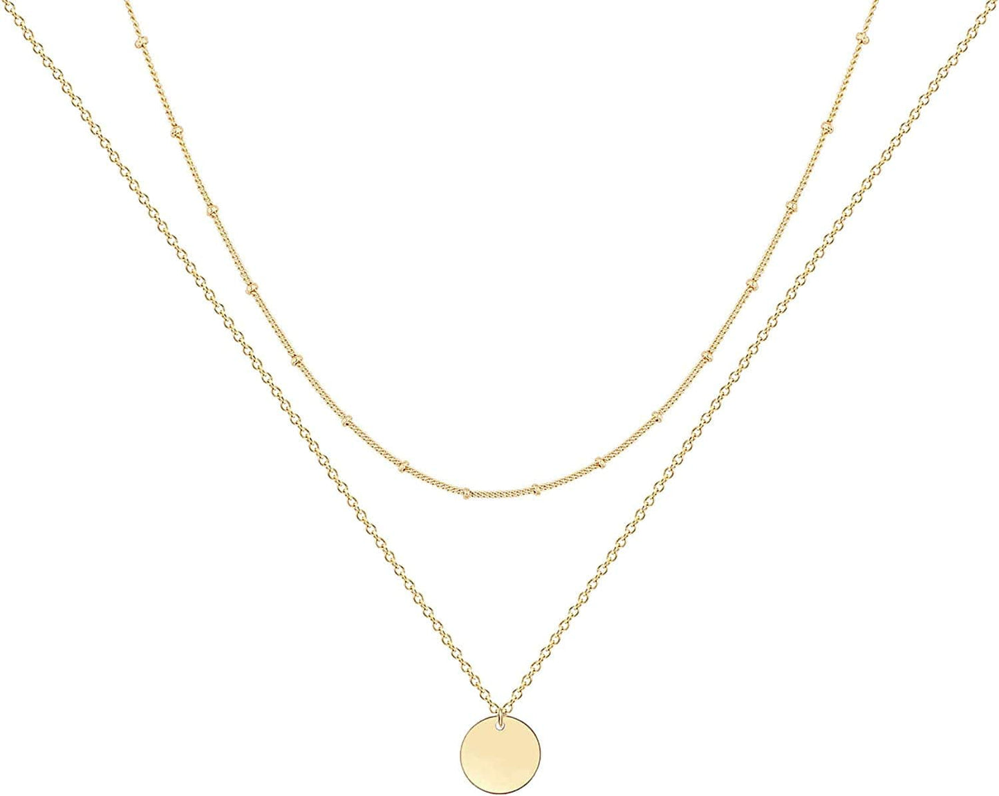 Ava Riley Layered Necklace Dainty Disc Chokers Necklace 14K Real Gold Plated Layering Necklaces Jewelry for Women 14K Gold plated / E 2 Piece Set - Beaded Chain + Disc