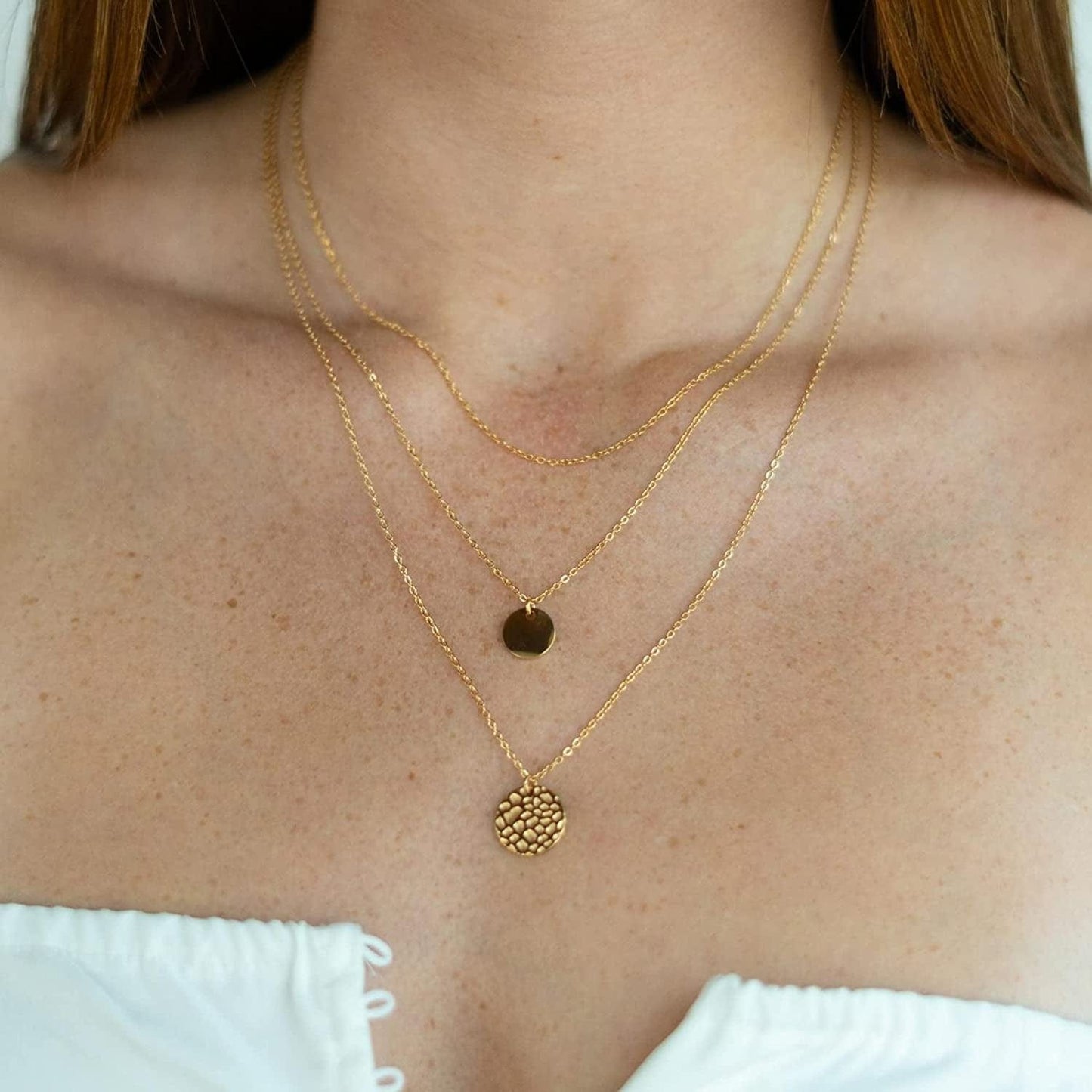 Ava Riley Layered Necklace Dainty Disc Chokers Necklace 14K Real Gold Plated Layering Necklaces Jewelry for Women