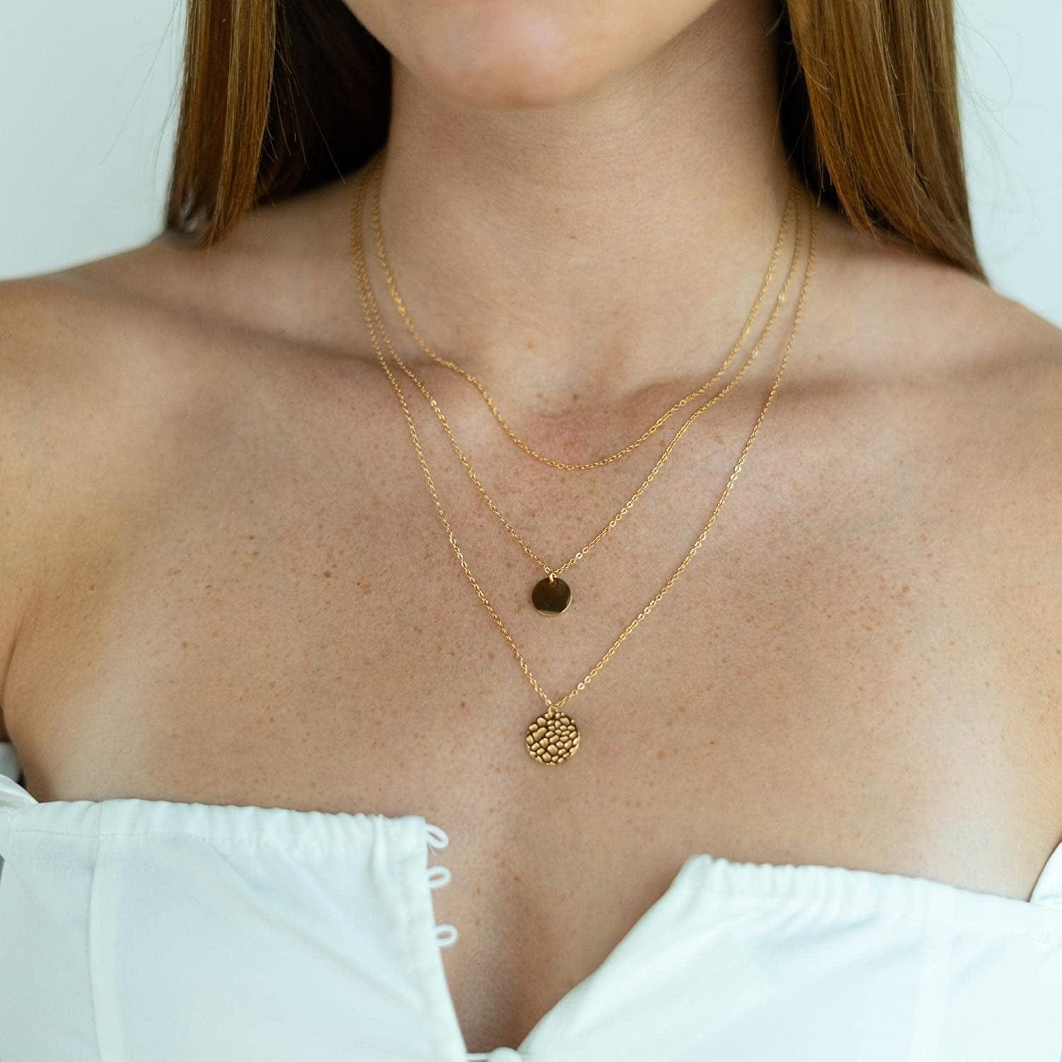 Ava Riley Layered Necklace Dainty Disc Chokers Necklace 14K Real Gold Plated Layering Necklaces Jewelry for Women
