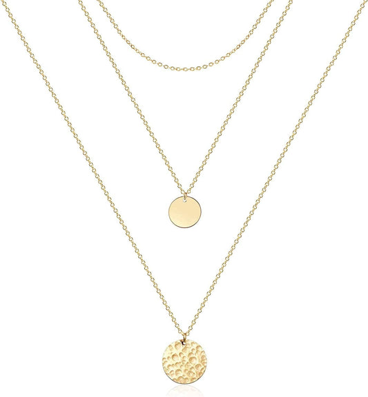 Ava Riley Layered Necklace Dainty Disc Chokers Necklace 14K Real Gold Plated Layering Necklaces Jewelry for Women 14K Gold plated / A 3 Piece Set - Chain+Disc+Hammered Disc