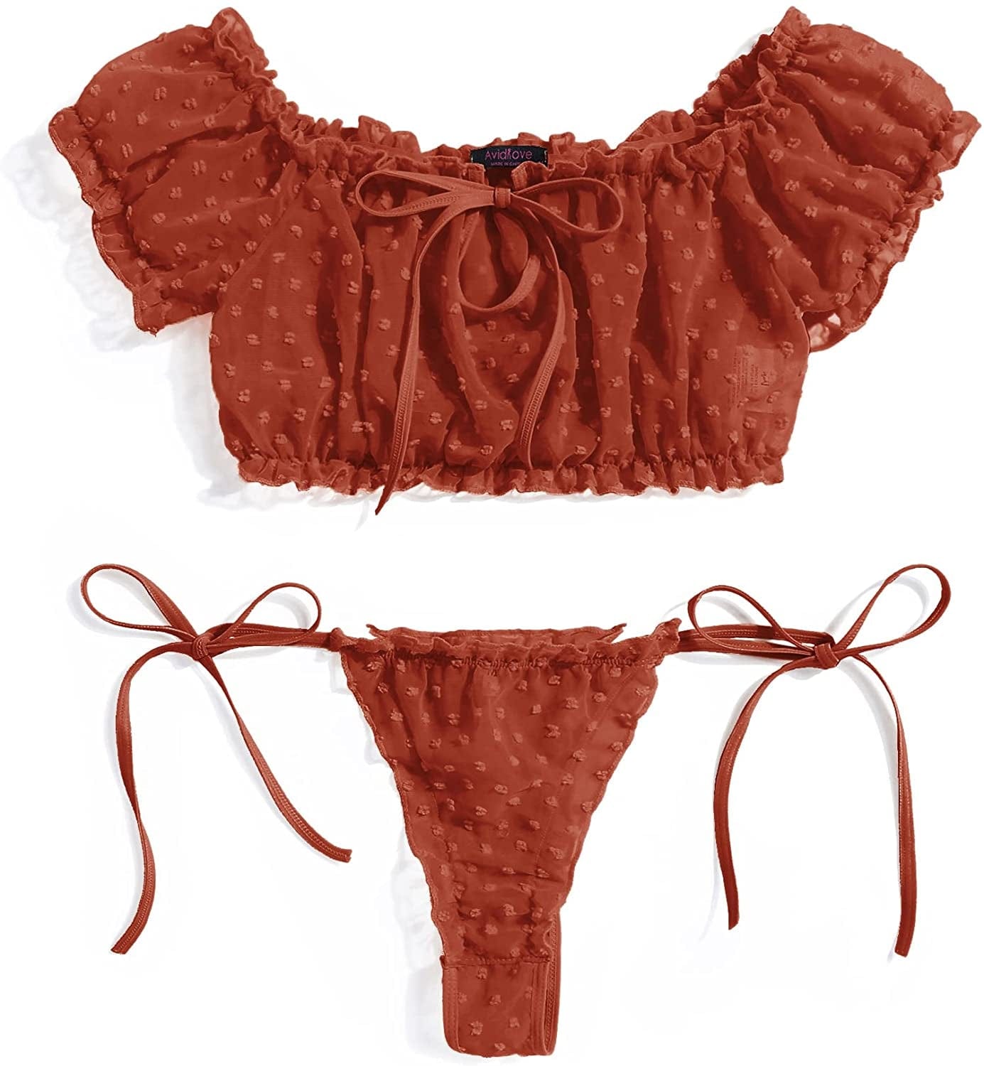 Avidlove Bra and Panty Set Ruffle Lingerie Set Mesh Babydoll Chemise Orange / X-Large