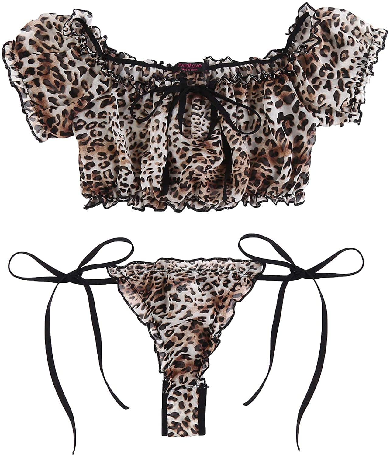 Avidlove Bra and Panty Set Ruffle Lingerie Set Mesh Babydoll Chemise Leopard Print / XX-Large
