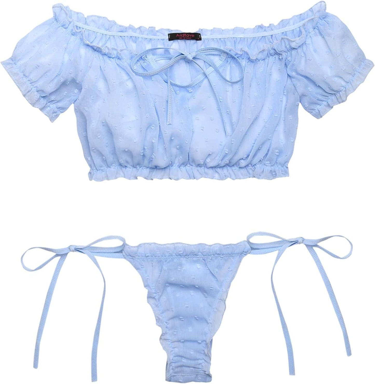 Avidlove Bra and Panty Set Ruffle Lingerie Set Mesh Babydoll Chemise Blue / X-Large