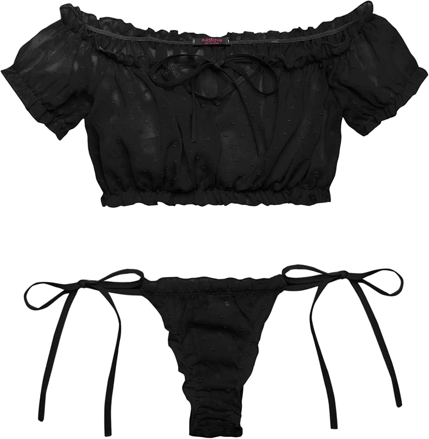 Avidlove Bra and Panty Set Ruffle Lingerie Set Mesh Babydoll Chemise Black / XX-Large