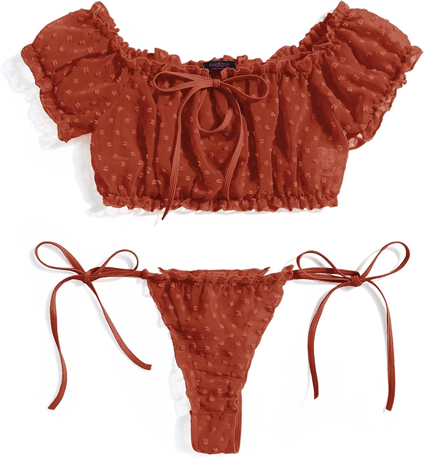 Avidlove Bra and Panty Set Ruffle Lingerie Set Mesh Babydoll Chemise Orange / XX-Large