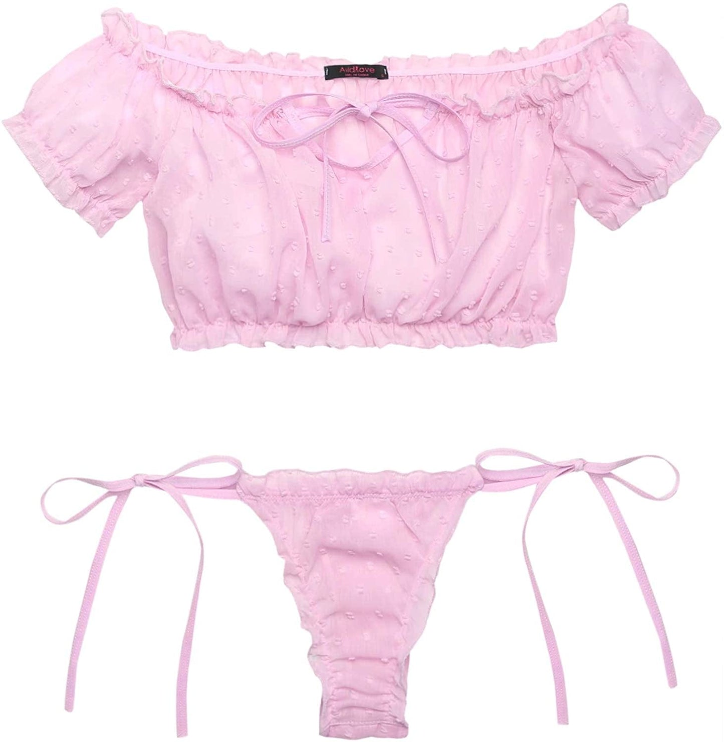 Avidlove Bra and Panty Set Ruffle Lingerie Set Mesh Babydoll Chemise 1-pink / X-Large
