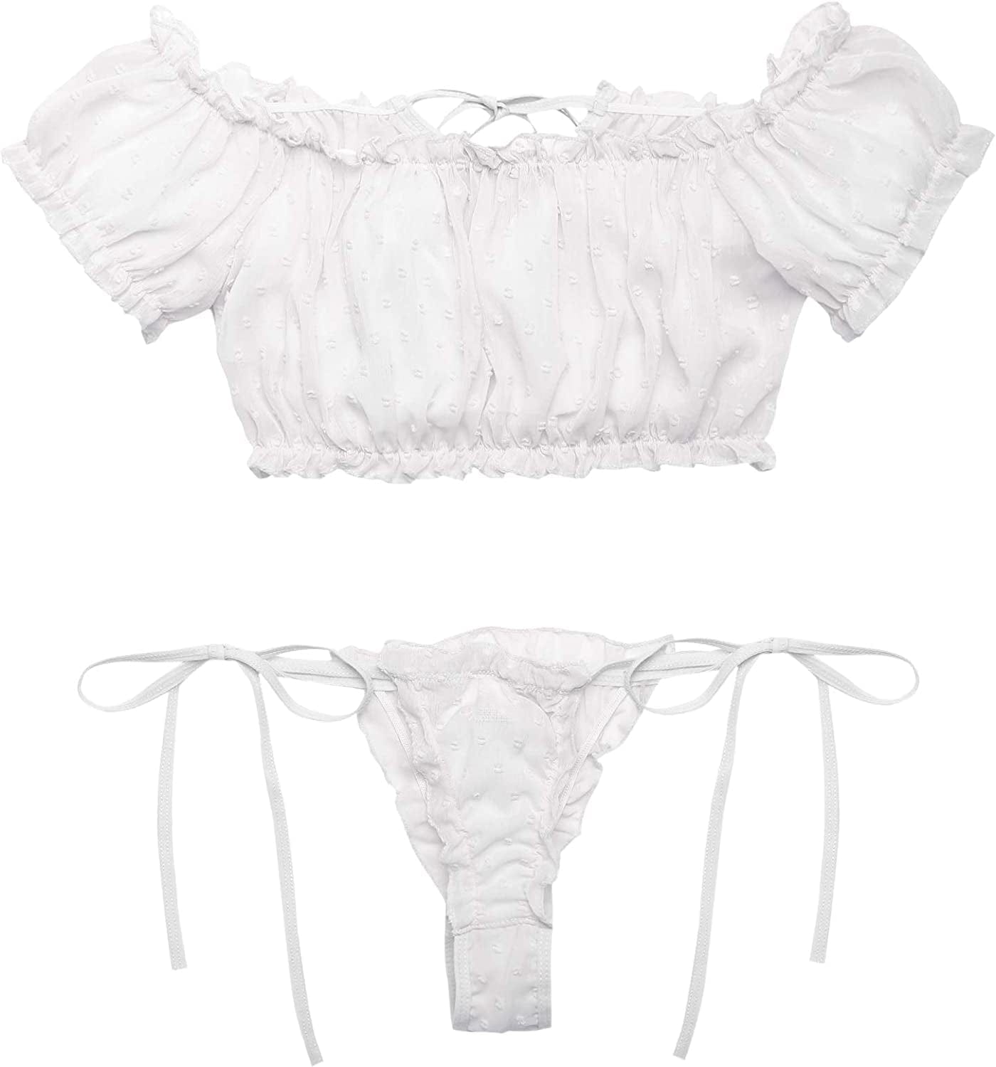Avidlove Bra and Panty Set Ruffle Lingerie Set Mesh Babydoll Chemise