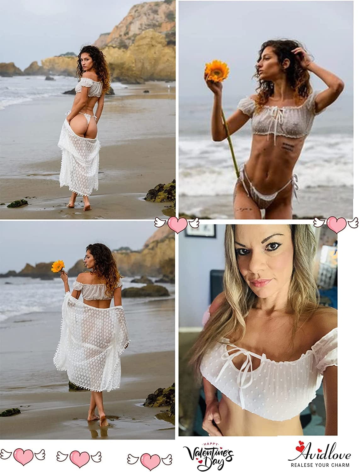 Avidlove Bra and Panty Set Ruffle Lingerie Set Mesh Babydoll Chemise