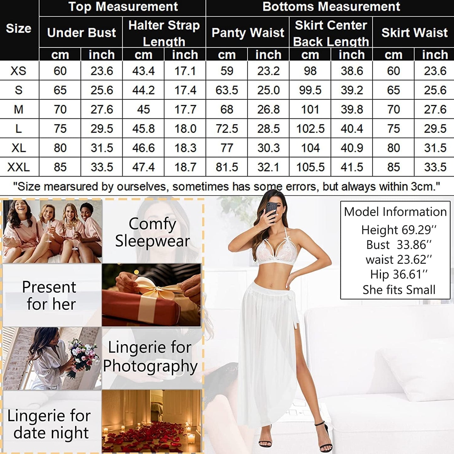 Avidlove Lingerie for Women Lace Bra and Panty Set 3 Piece Lingerie Sexy Set with Mesh Skirt A White / XX-Large