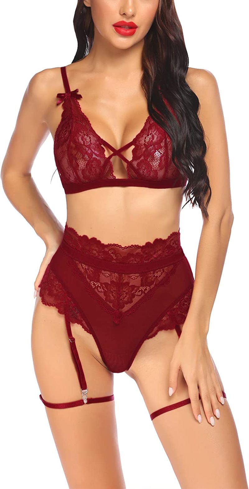 Avidlove Women Lingerie Set with Garter Belts Lace Lingerie High Waist Lingerie Sexy Bra and Panty Set