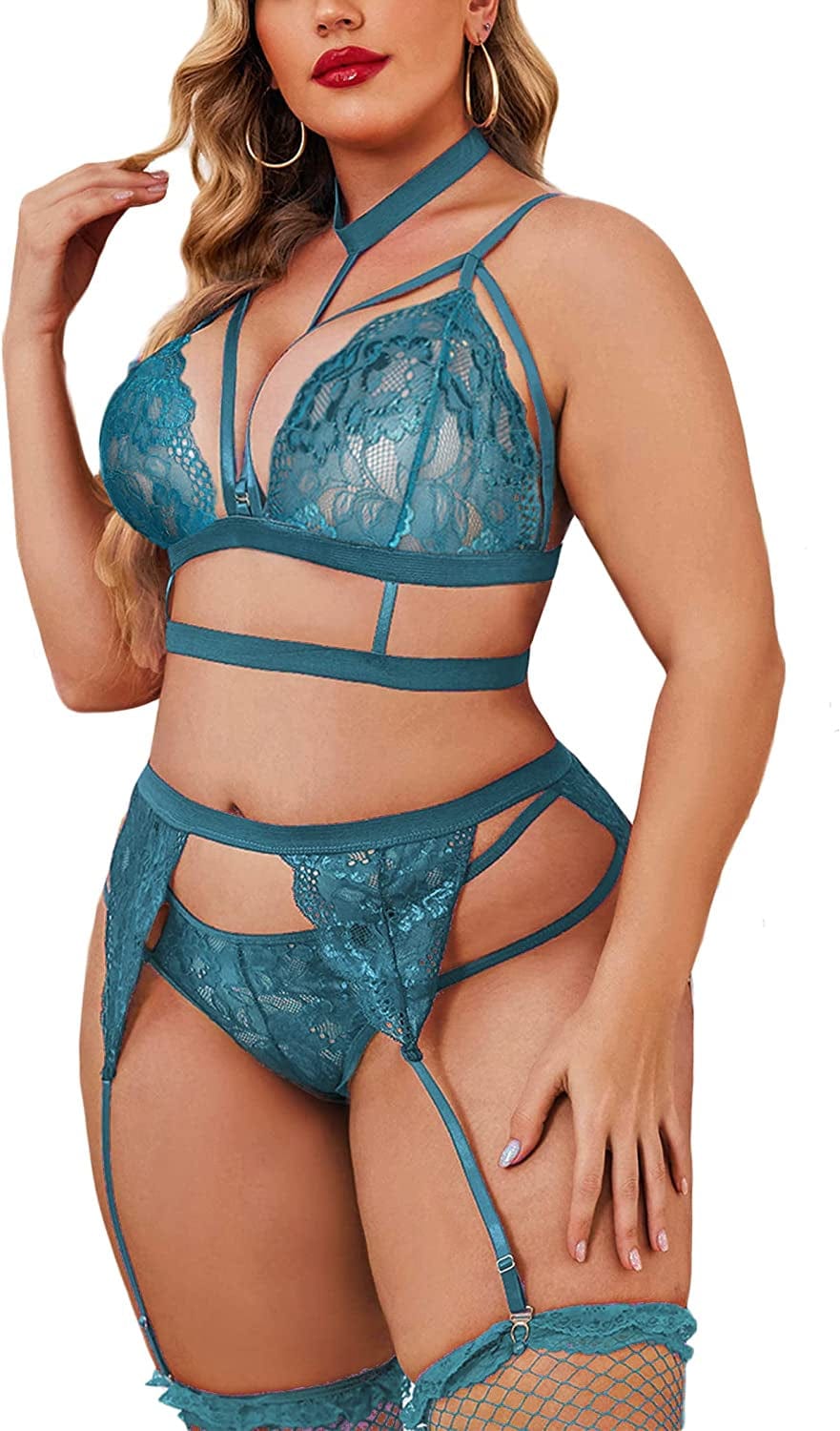 Avidlove Women'S Sexy Garter Lingerie Set with Choker Strappy Bra and Panty Set Teddy Babydoll Bodysuit (No Stockings)
