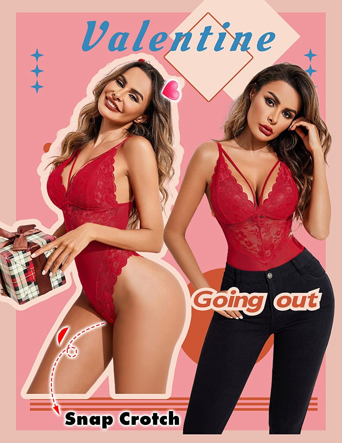 Avidlove Womens Snap Crotch Lingerie Lace Teddy One Piece Babydoll Sexy Mini Bodysuit