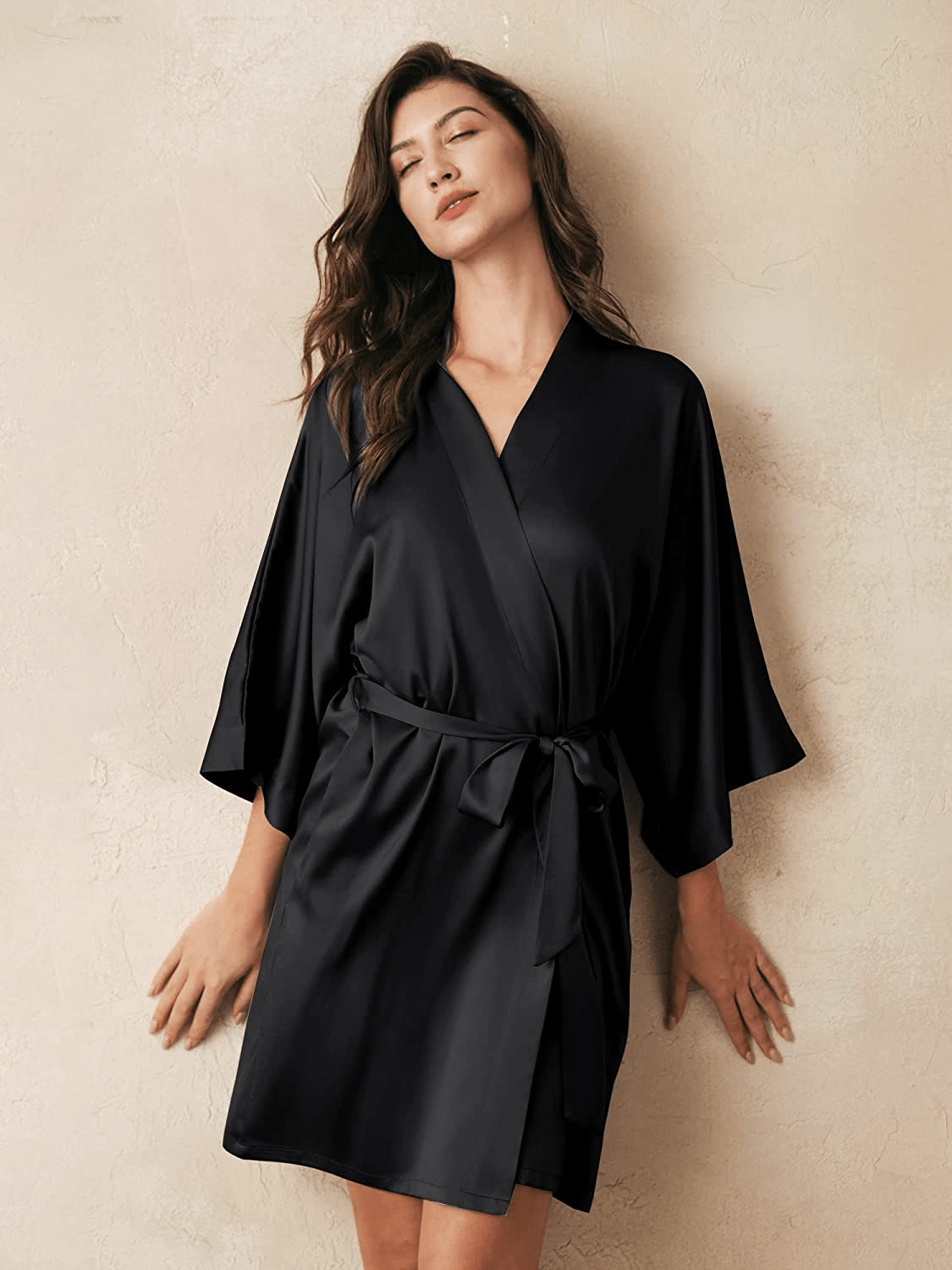 AW BRIDAL Women'S Silk Robe Satin Kimono Robe for Bride Bridesmaids Short Bridal Party Robes Wedding Loungewear XS-XXL Apparel & Accessories > Clothing > Sleepwear & Loungewear > Robes AW BRIDAL
