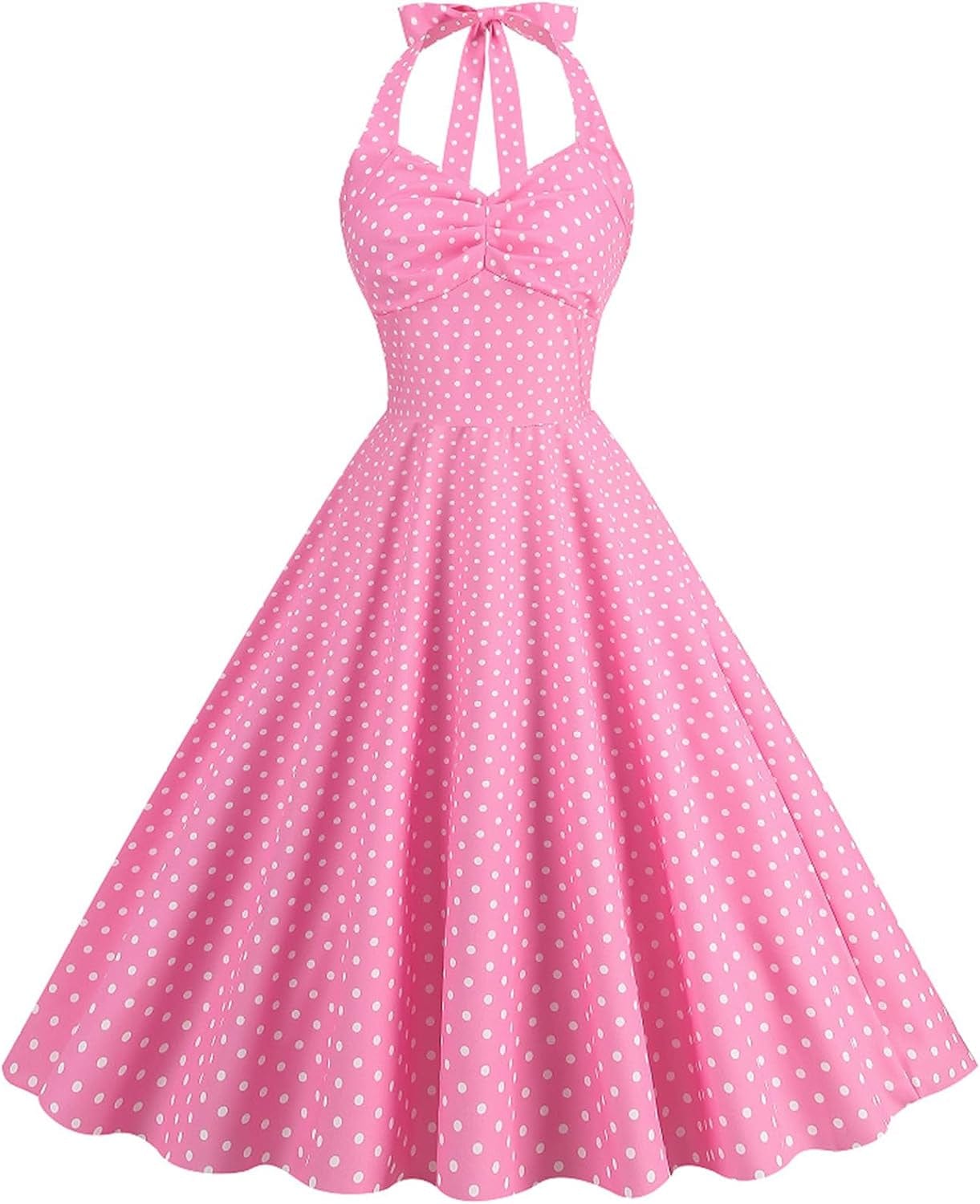 AWIBMK Women Vintage 1950S 50S Plaid Polka Dot Swing Dresses Spaghetti Straps Rockabilly Tea Dress