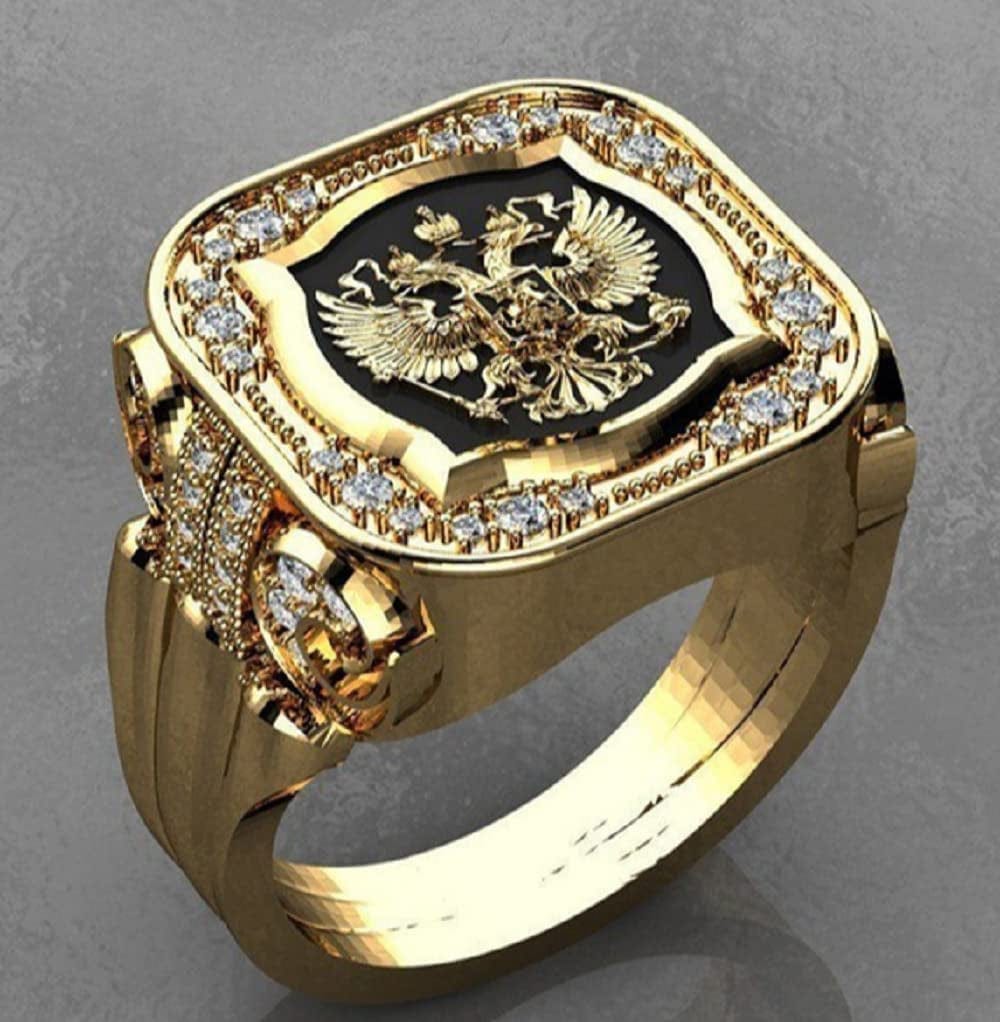 Awmnjtmgpw 18K Gold Eagle British Diamond Set Zircon Ring Atmospheric Men'S Cool Ring Size 7-11 (Size 10)
