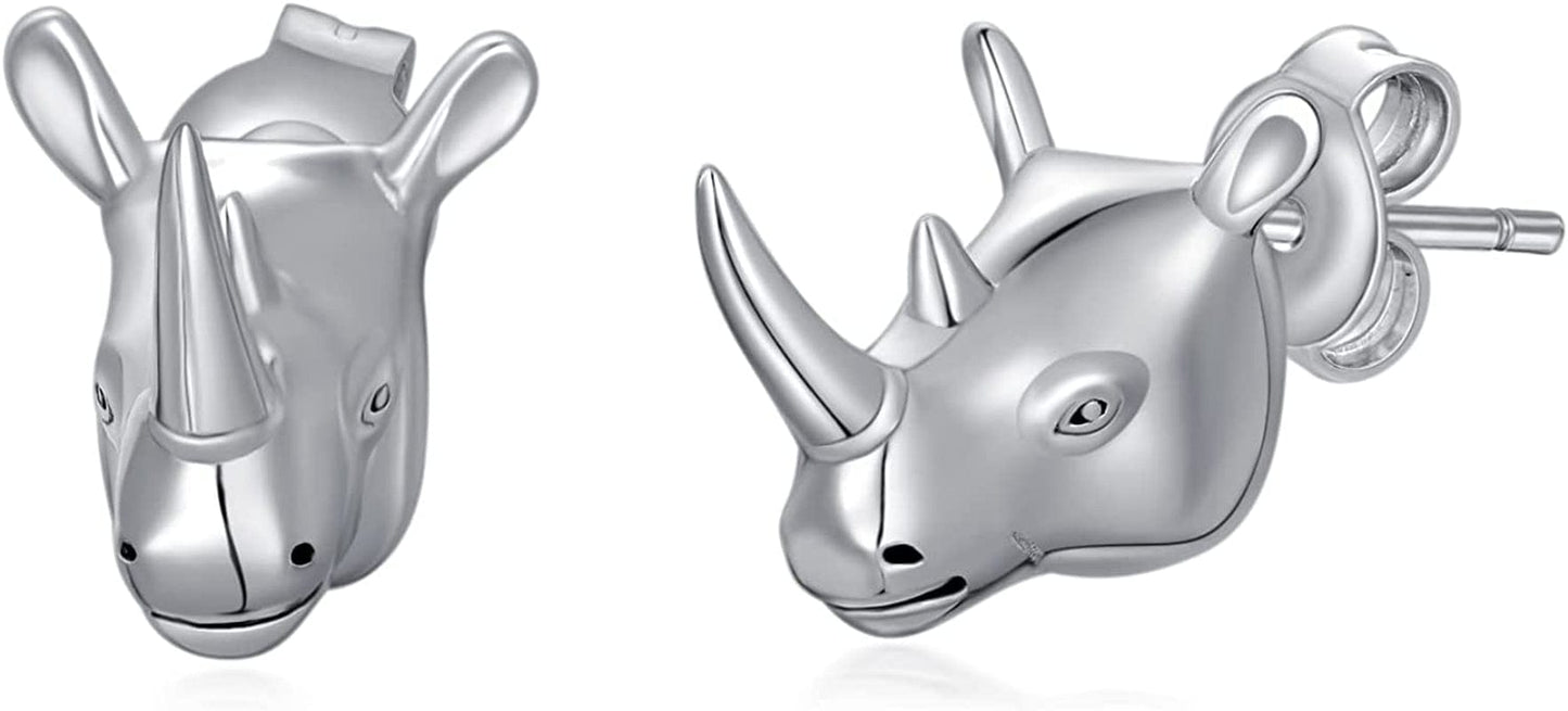 Axolotl/Snake/Frog/Sloth/Guinea Pig/Rhinoceros925 Sterling Silver Animal Studs… Rhinoceros