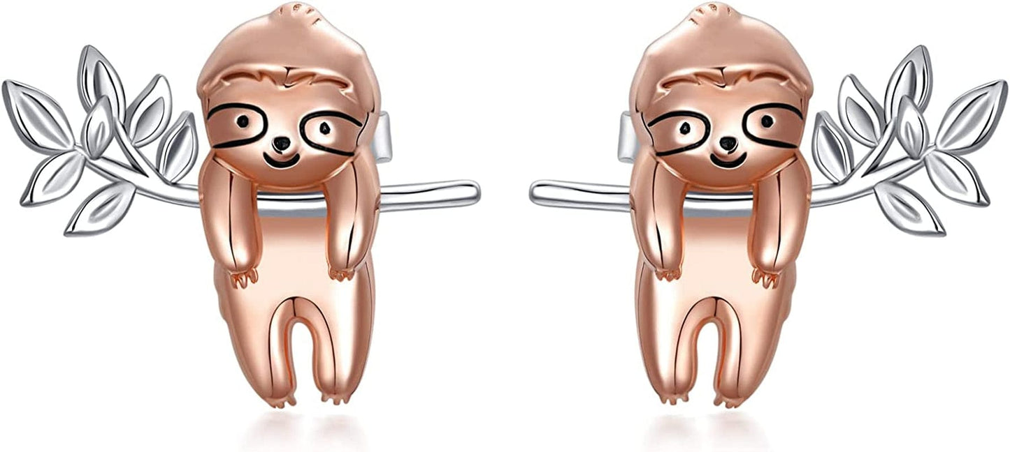 Axolotl/Snake/Frog/Sloth/Guinea Pig/Rhinoceros925 Sterling Silver Animal Studs… Sloth