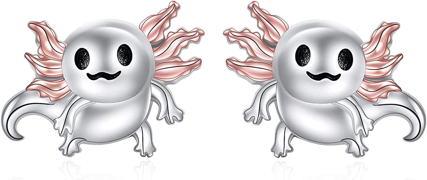 Axolotl/Snake/Frog/Sloth/Guinea Pig/Rhinoceros925 Sterling Silver Animal Studs… Axolotl