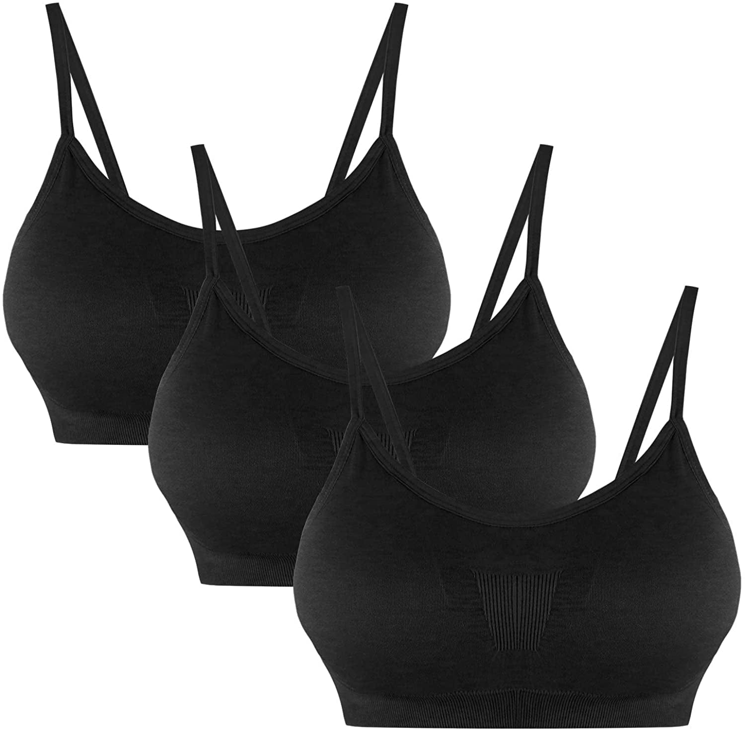 B.BANG Padded Bralettes for Women Seamless Strappy Sports Bra Comfortable Mini Yoga Camisole Bras 3pack Black / Large
