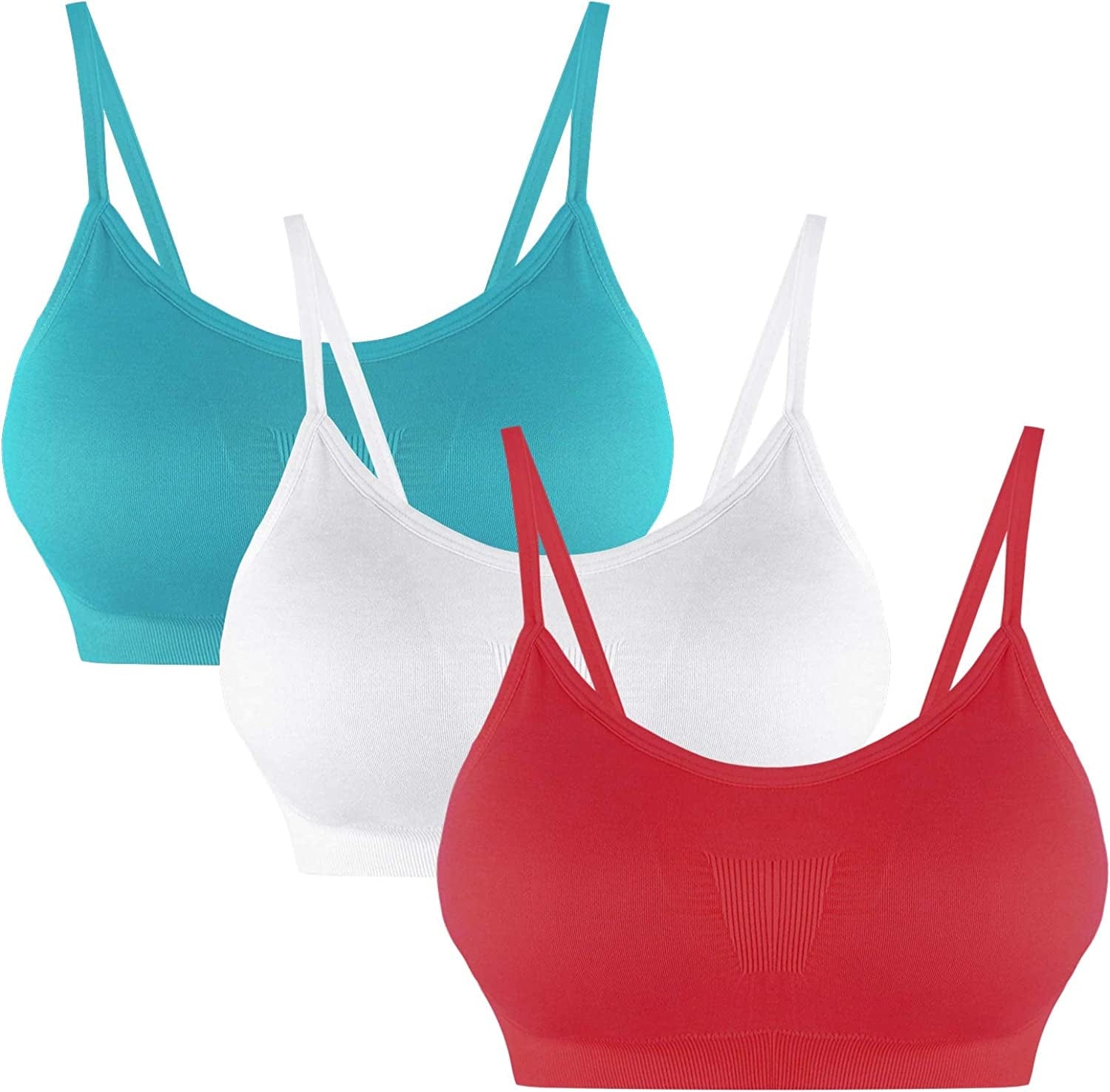 B.BANG Padded Bralettes for Women Seamless Strappy Sports Bra Comfortable Mini Yoga Camisole Bras Red+white+green / X-Large