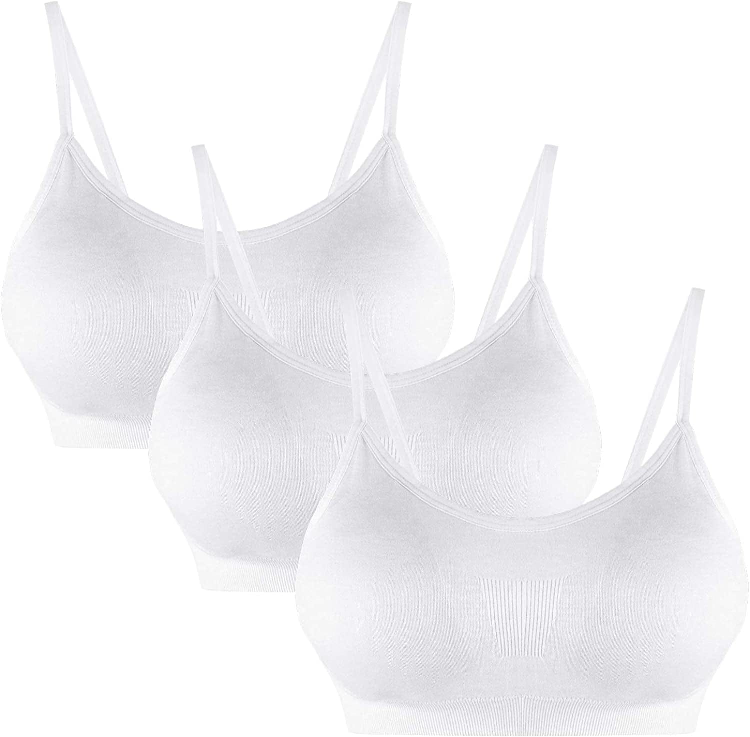 B.BANG Padded Bralettes for Women Seamless Strappy Sports Bra Comfortable Mini Yoga Camisole Bras 3pack White / XX-Large