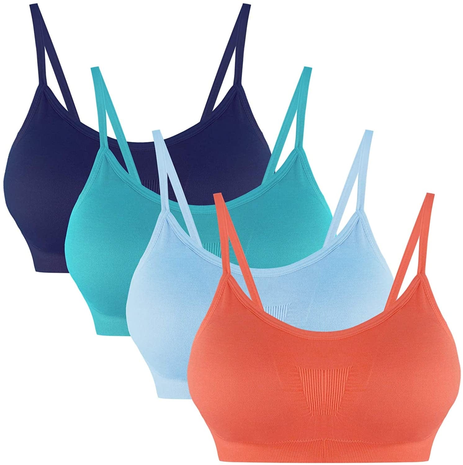 B.BANG Padded Bralettes for Women Seamless Strappy Sports Bra Comfortable Mini Yoga Camisole Bras Orange+green+navy+blue / Large