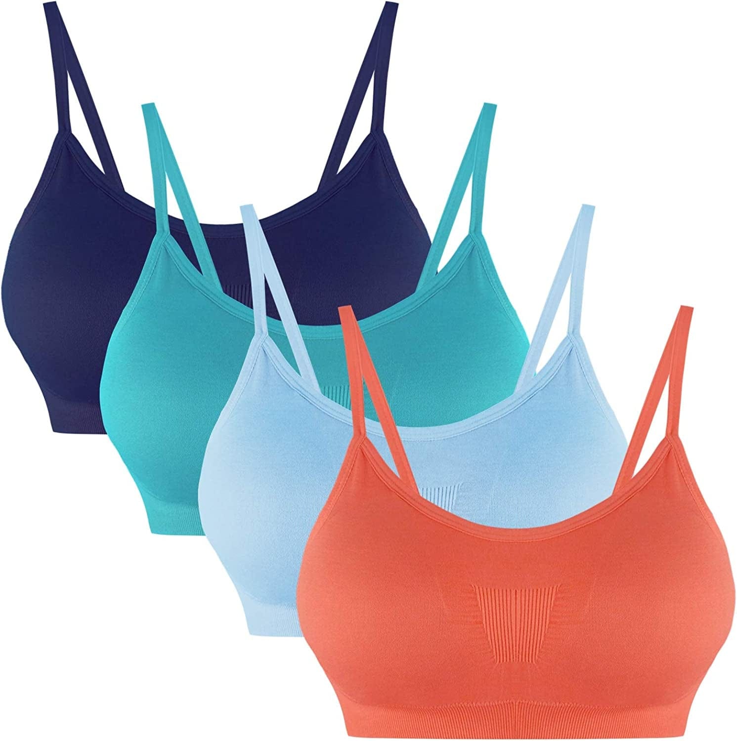 B.BANG Padded Bralettes for Women Seamless Strappy Sports Bra Comfortable Mini Yoga Camisole Bras Orange+green+navy+blue / X-Large