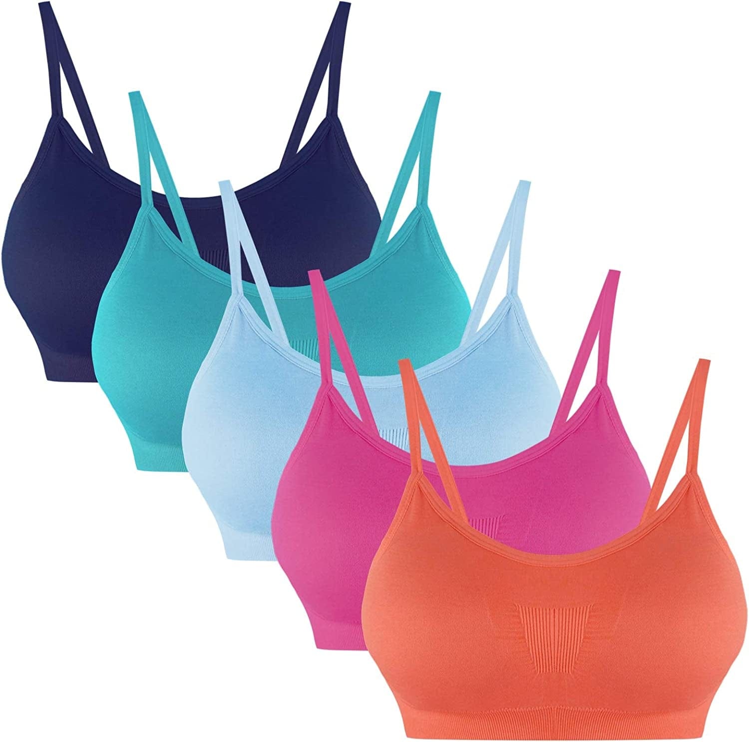 B.BANG Padded Bralettes for Women Seamless Strappy Sports Bra Comfortable Mini Yoga Camisole Bras Rose+blue+green+navy+orange / X-Large